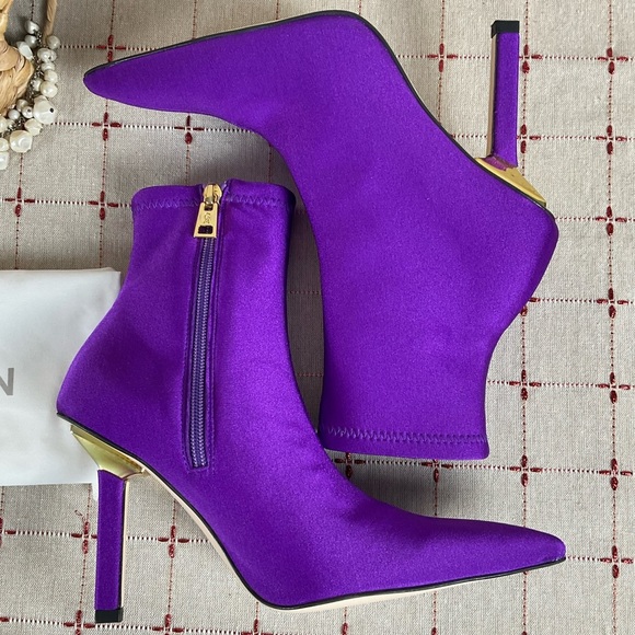 Good American Royal Purple Ankle Boots Pointed Toe Stiletto Neoprene Bootie 6.5 - Picture 7 of 8